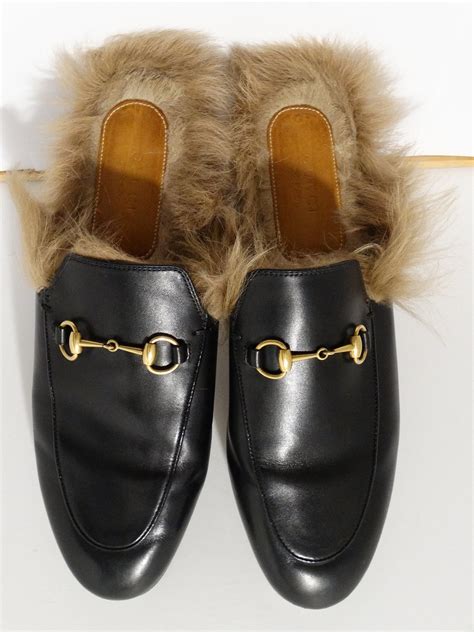 gucci slides w fur|Gucci fur slides men's.